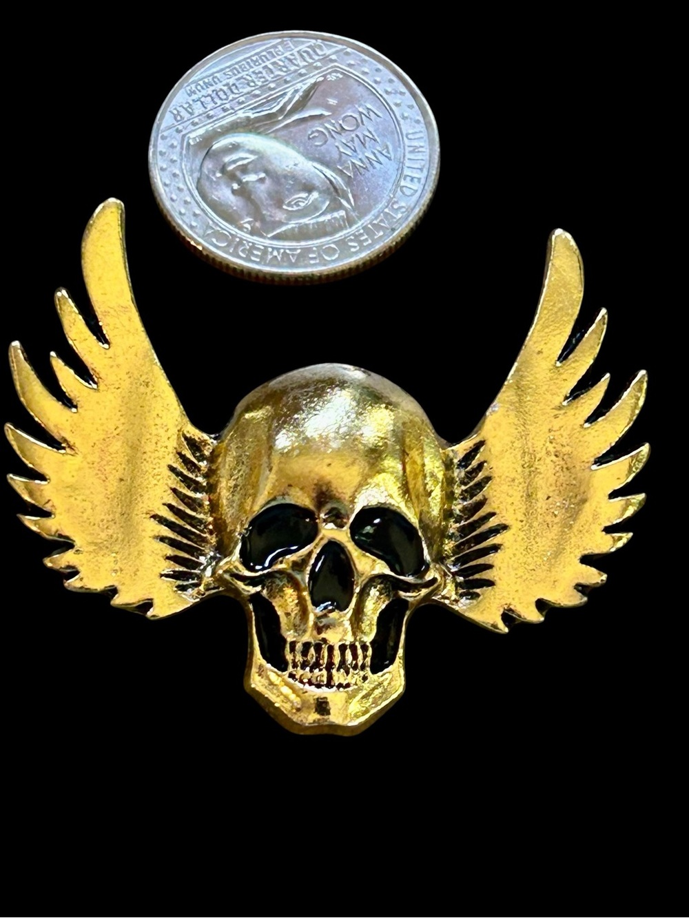 Gold Winged Skull Decorative Accent - Metallic Skull Brooch